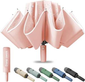 lot 20790 image: Windproof Travel Umbrella for Rain, Large Portable Reverse Folding Car Umbrella, Inverted Design, Compact Auto Open Close with Durable Waterproof Canopy, Fits BackpackWomen Men, 45.6 Inch