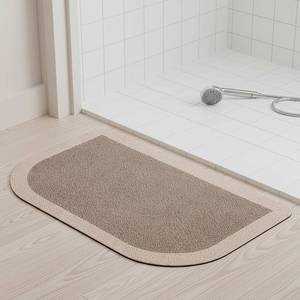 lot 20791 image: COMNICO 2 Pack Half Circle Bath Mat Thin Bathroom Rugs Absorbent Woven Half Round Shower Rug Kitchen Rugs Non Slip Bathroom Mat Machine Washable (24 16 inches)