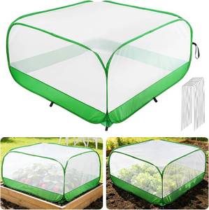 lot 20827 image: Pop Up Garden Netting for Square Raised Beds - 3.3L x 3.3W x 1.65H Ultra Fine Mesh Net Plant Cover with 8 Stakes, Protection for Vegetables Fruit from Birds Pests