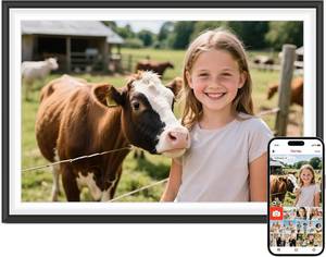 lot 20831 image: Frameo 10.1 Digital Picture Frame, Smart WiFi Digital Photo Frame with 1280x800 HD IPS Touch Screen 32GB Storage Auto-Rotate Wall Mounted, Share PhotosVideos from Phone Anywhere(Black&White)