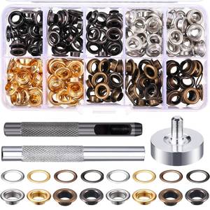lot 20838 image: 14 Inch Grommet Kit 200 Sets Grommets Eyelets with 3 Pieces Install Tool Kit and Box for Shoes Clothes Crafts Bag