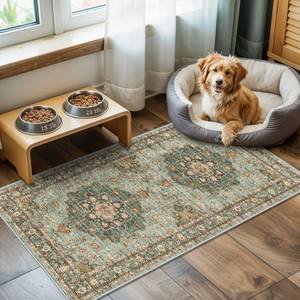 lot 20840 image: TOPRUUG Green Oriental Entry Rug - 2x4 Washable Area Rugs for Kitchen Bathroom Non-Slip Ultra-Thin Indoor Door Mat Indoor Entrance - Stain Resistant Small Throw Carpet (Green, 2X4)