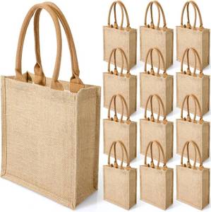lot 20846 image: Saintrygo 10 Pcs Burlap Tote Bags Burlap Gift Tote with Handles Reusable Beach Bridesmaid Welcome Bags for DIY Wedding Shopping Pool Party Favor, 11.1x 9.5x 4.2(Khaki)