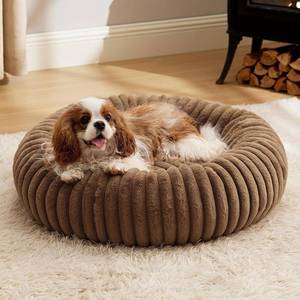 lot 20848 image: Bedsure ComfyFleece  Donut Medium Dog Bed - Washable Faux Fur with Corduroy Fleece & Anti Slip Bottom, Round Pet Bed with Removable Cover, Camel Brown, 30x30x8 inches