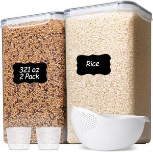 lot 20849 image: ComSaf Rice Container Set of 2(9.5L10Qt), Large Airtight Food Storage Containers with Lid and Rice Washer, Plastic Canisters Sets for The Kitchen, Pantry Organizers for Flour, Cereal and Cooking