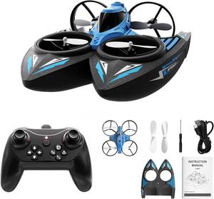 lot 20851 image: XOS Mini 3 in 1 Indoor & Outdoor Remote Drone, RC Airplane Plane, RC Quadcopter Multirotor Helicopter, RC Car & RC Boat with Auto Hovering, 3D Flips, Headless Mode for Kids Birthday Gifts