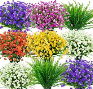lot 20854 image: Ouddy Decor 24 Bundles Artificial Flowers for Outdoors UV Resistant Fake Plastic Plants Faux Boston Fern Greenery Stems for Spring Summer Indoor Garden Patio Window Box Kitchen Home Decor, Mixedcolor