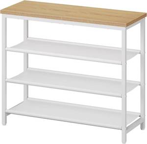 lot 20857 image: HOOBRO Shoe Rack with 3 PU Shelves, 4-Tier Shoe Storage Organizer for Closet and Entryway, Holds 9-12 Pairs of Shoes, Sturdy Metal Frame, Small Spaces, White and Natural WN94XJ01