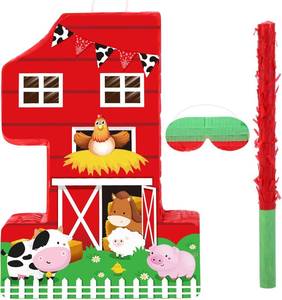 lot 20860 image: Hungdao Farm Birthday Pinata Number Pinata with Blindfold Bat and Confetti Animal Pinata for Boys Girls Birthday Party Decorations Barnyard Baby Shower Carnival Game Supplies(farm Number 1)