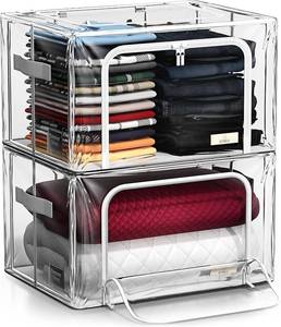 lot 20861 image: Sorbus Storage Bins with Metal Frame - Stackable & Foldable Clothes Organizer Bags - Clear Soft Plastic Storage Containers (2 Pack, Medium)