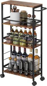 lot 20864 image: Slim Rolling Cart, 4-Tier Kitchen Storage Rolling Cart, Narrow Cart with Handle, Mobile Utility Cart for Small Space, Shelving Unit for Kitchen, Dining Room, Living Room, Home Office, Laundry Room