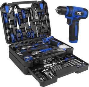 Prostormer Tool Set with 8V Cordless Drill, 369-Piece Home Tool Kit with Drill Driver, Toolbox Storage Case with Drawer, General Household Tools for Home Repairs and DIY, Handyman (Blue) - Retail: $84.99