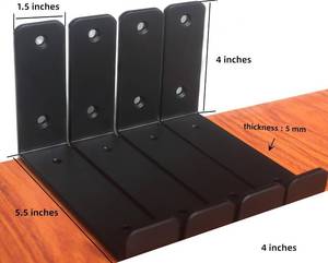lot 20880 image: 6 Pack - 5.5 L x 4 H x 1.5 W J Lip Shelf Brackets Rustic Farmhouse Iron Wall Floating Shelf Bracket Metal Shelf Bracket Industrial Shelf Supports with Screws Black