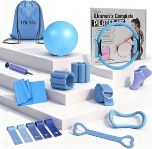 lot 20885 image: Pilates Kit for Women   16 Pcs Home Pilates Equipment Set with Magic Circle Ring, Ball, 5 Resistance Bands, Yoga Strap, Ankle Weights, Grip Socks & More  Pilates Starter Kit