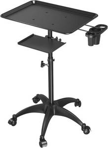 lot 20889 image: Salon Tray Cart with Storage Platform, Aluminum Tattoo Tray with Wheels Trolley Adjustable Height, Salon Tray Equipment Service Instrument Storage Tray Accessory for Salon & Spa Use, Black
