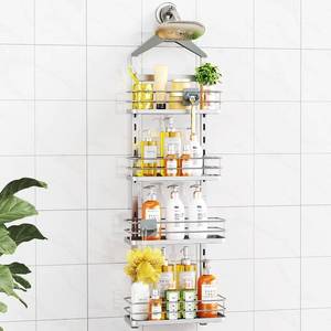 lot 20890 image: ODesign 4 Tier Height-Adjustable Shower Caddy Hanging Anti-Swing-Over The Shower Head Caddy- Storage Organizer Bathroom Shelves Basket Caddies-Silver