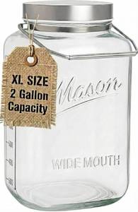 lot 20895 image: kitchentoolz Large 2 Gallon Glass Mason Jar with Big Airtight Metal Lid and Carry Handle   Wide Mouth Square Container with Measurements for Dry Goods, Bulk Storage, and Food Prep