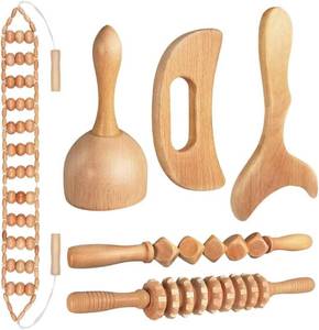 lot 20897 image: 10-in-1 Wood Therapy Massage Tools Gua Sha Wooden Massager for Body Shaping Massage Tool Set Wood Therapy Tools for Relieving Muscle Pain Body Lymphatic Drainage Massager Anti-Cellulite