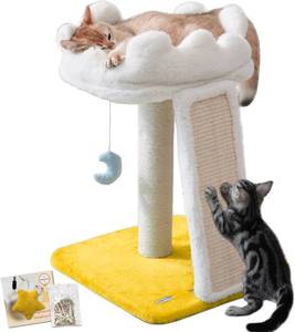 lot 20906 image: Happi N Pets Cat Tree, Cloud Cat Tower with Soft Bed, Cat Scratching Post & Pad with Larger Perch for Window Viewing, Small Cat Tree with Cute Toys, Bonus Catnip