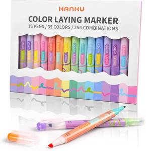 lot 20909 image: HANKU Color Layering Double Sided Markers, 16pcs 32 Colors Dual Tip Magic Markers, Broad and Fine Tips, Color Changing Washable Markers, Dry-Quickly Non-Toxic Pens for Bullet Journal, Coloring Books