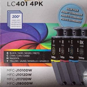 lot 20910 image: LC401 4 Pack Ink Cartridge Replacements for Brother Printer