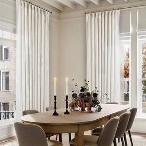 lot 20916 image: Extra Wide 60 Inch Width Pinch Pleated Curtains 96 Inch Length for Living Room Thick Linen Boho Curtain Memory Shape Light Filtering Privacy for Bedroom Large Windows Hooks Rings Cream 1 Panel 60x96