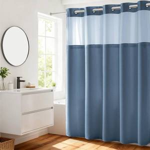 lot 20917 image: River Dream Blue Shower Curtain No Hooks Required Dotted Waffle Weave Shower Curtain with Snap in Liner - 71W x 74H,Hotel Grade,Spa Like Bath Curtain,Moonlight Blue