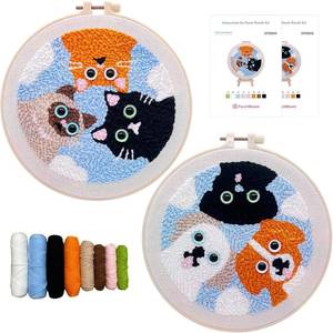 lot 20918 image: Punch Needle Kit for Adult Beginner, 2-Pack Puppy & Cat Punch Starter Set with Instructions   Yarn Needle Punch Craft for Xmas Gift Idea & Home Wall Decor