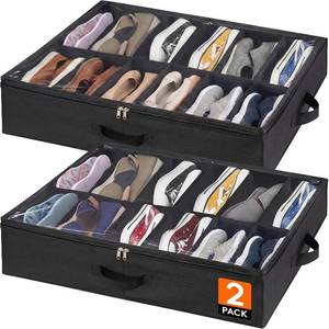 lot 20919 image: Lifewit Under Bed Shoe Storage Organizer 2 Pack(12 Shoes Cells), 4.3 Inches Profile Fabric Shoes Container Box with Clear Cover, Foldable Storage Bag with 2 Handles, Fits 12 to 24 Pairs