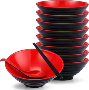 lot 20928 image: Eaasty 24 Pcs 8 Set Ramen Bowls Japanese Style Noodles Asian Chinese Large Soup Bowls with Spoons and Chopsticks for Ramen Pho Udon Soba Asian Dishes