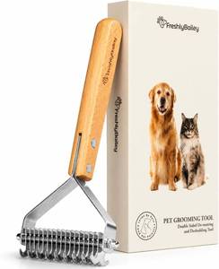 lot 20933 image: Freshly Bailey Dematting Comb for Cats and Dogs, Mat Remover and Deshedding Grooming Tool, Safe Detangler for Matted Fur, Double Sided Undercoat Rake (Stock Photo Approximate)