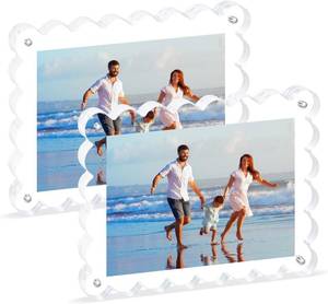 lot 21216 image: 2Pack Acrylic Magnetic Photo Frame 5x7 Inch - Sleek Scalloped Design, 1010mm Thick Crystal Clear Block, Freestanding Double-Sided Magnet Trendy Home Gift (2 Pack, 5X7)