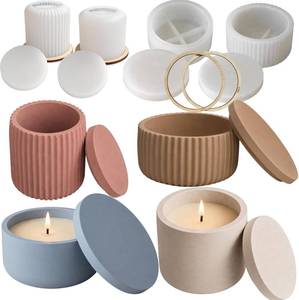 lot 21226 image: Candle Holder Mold Set of 4 with Wooden Rings   Silicone Molds for Concrete, Resin & Plaster  DIY Candle Making & Home Decor   Form Me