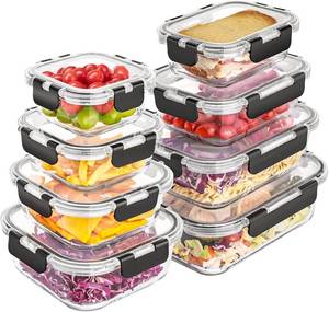 lot 21235 image: Liuruiyu 8 Pack Glass Food Storage Containers with Lids, Meal Prep Containers, Airtight Bento Boxes with Leak Proof Locking for Microwave, Oven, Freezer and Dishwasher, BPA Free