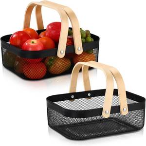 lot 21239 image: Sadnyy 2 Pcs Black Metal Wire Storage Basket with Handle Mesh Harvest Durable Vegetables Fruit Toy Basket for Garden Organizing, Kitchen, Countertop, Closet, Bedroom (12.6 x 9.7 x 4.3 Inch)