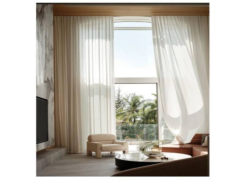 lot 63089 image: Extra Long Curtains Linen Sheer Light Filtering Drapes Ceiling to Floor Loft High Living Room 204 Inch Long Rod Pocket Nature 1 Panel 52x204 (17FT) - Retail $25