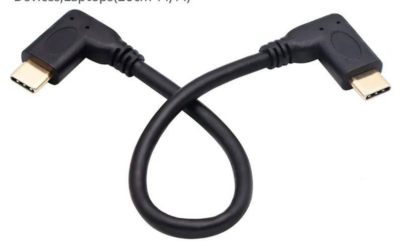 lot 63095 image: 90 Degree USB 3.1 Type C Male to Male Gen 2 (10Gbps) Connector Extension Cable, Supports Charging, Data, Audio, Video Cable for New MacBook Pro 2017,USB-C Hub,Type-C Devices,Laptops(20cm-MM) - Retail $5