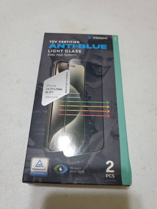lot 63071 image: Anti-Blue Light Glass Screen Protector iPhone 16 Pro Max 6.9 inch (2 pcs) - Retail $15