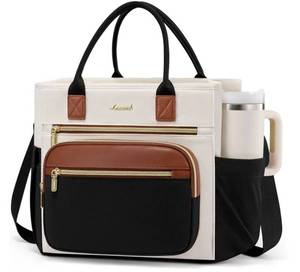 lot 17157 image: Insulated Lunch Bag Women, Wide Opening Adult Lunch Box Women with Cup Holder, Large Leakproof Cooler Bag for Work Picnic Beach Family College Mom Teacher, Lunch BoxBag for Kids Girl Boy School - Retail $40