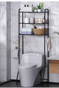 lot 17158 image: 3 Tier Over The Toilet Storage Rack, Bathroom Organizer Shelves Cabinet Above Toilet, Freestanding Shelf Space Saver, Black - Retail $30