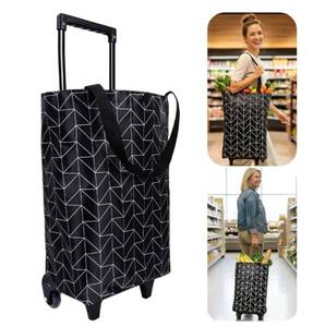lot 17161 image: Rolling Shopping Bag, Small Shopping Cart with Wheels, Collapsible Portable Waterproof Tote for Market & Grocery Runs, 17x11x6in - Retail $25