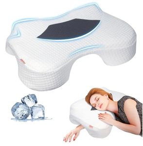 lot 17167 image: Side Sleeper Pillow with Arm Holes, Memory Foam Pillow for Neck Shoulder Cervical Pain Relief, Ergonomic Arm Holes Positioner Cooling Bed Pillows for Side Sleeping - Retail $54