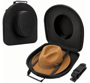 lot 17169 image: Hat Travel Case, Universal Fedora Cowboy Hat Box Hard Shell Storage Organizer with Elastic Luggage Strap, Crush-Proof Protective Carrier Bag for Large Brim Men Women - Retail $58
