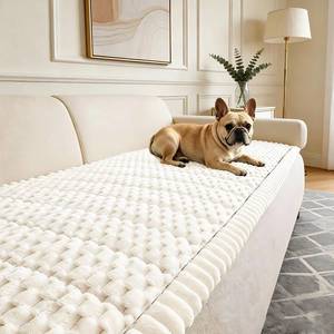 lot 17170 image: Couch Cover for Dogs Washable, Non Slip Fuzzy Durable Couch Covers for 3 Cushion Sofa Pet Friendly Sofa Cover Dog Thick Soft Slipcovers Protector Couches Mat Bed (Beige, 27.6 x 82.770 x 210cm) - Retail $60