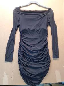 lot 17179 image: Black Ruched Long Sleeve Bodycon Mini Dress M - Retail $20