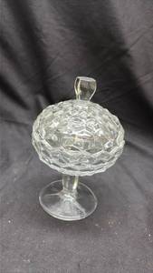 lot 804 image: Crystal Cut Glass Compote Dish with Lid - manganese Glow