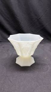 lot 815 image: White Milk Glass Octagonal Pedestal Bowl with Grape Pattern