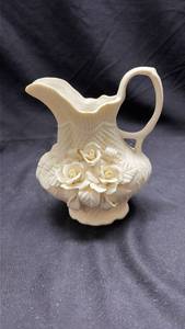 lot 820 image: Cream Colored Ceramic Pitcher with Rose Design