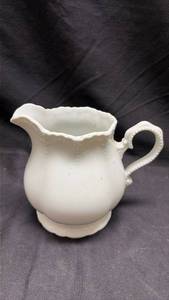 lot 821 image: White Ceramic Milk Pitcher with Scalloped Edges