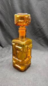 lot 832 image: Amber Glass Decanter with Geometric Pattern and Stopper